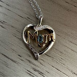 New ArtCarved MOM Sterling Silver Heart Pendant Blue Topaz 18” Chain
